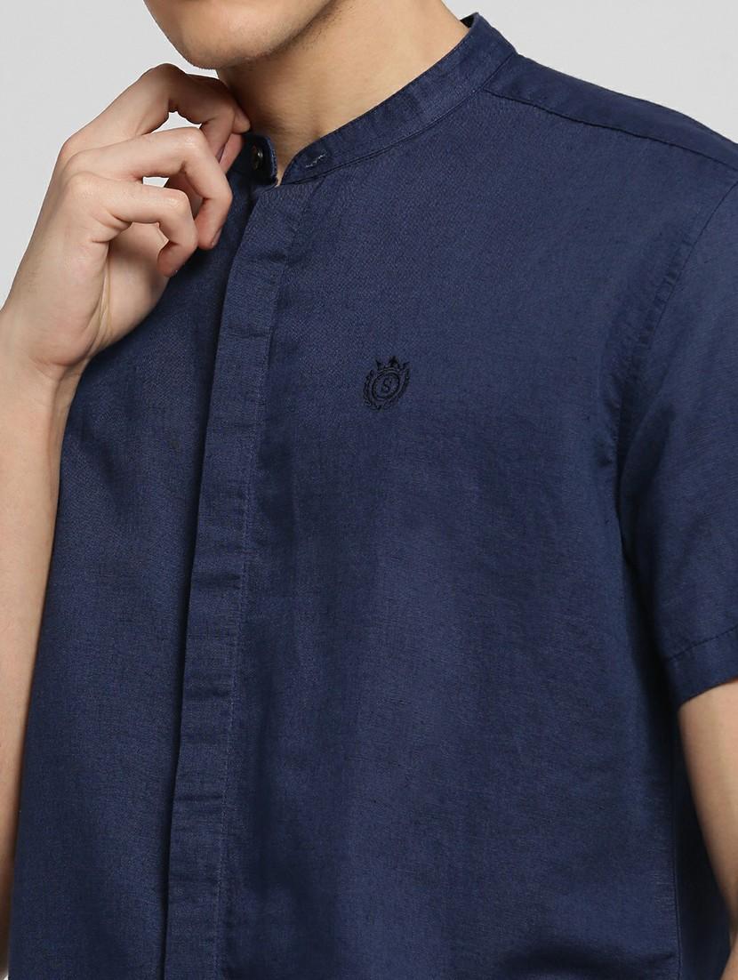 navy blue linen blend casual shirt - 20598786 - Standard Image - 5