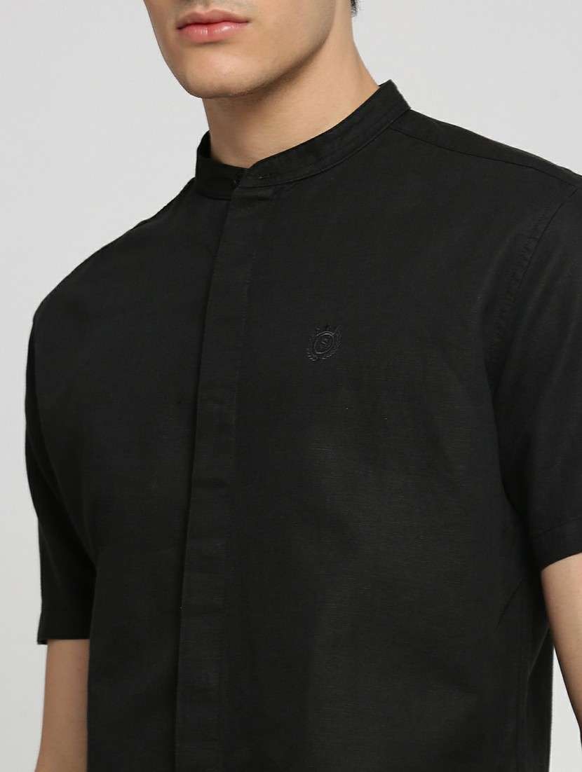 black linen blend casual shirt - 20598791 -  Standard Image - 5