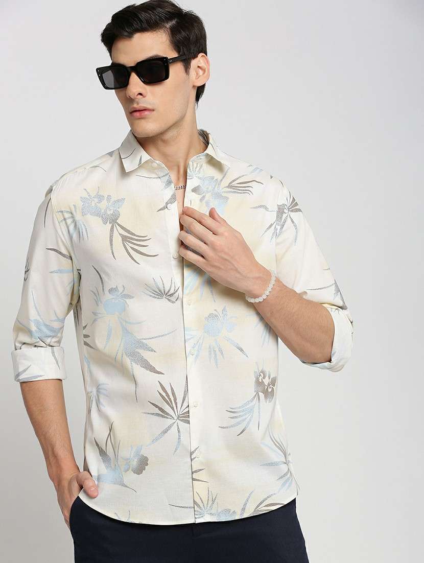 cream cotton blend casual shirt - 20598794 -  Standard Image - 3