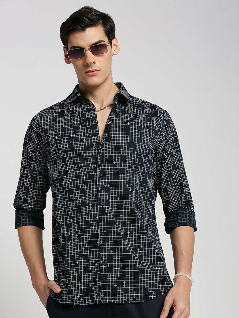 navy blue cotton blend casual shirt - 20598795 -  Standard Image - 3