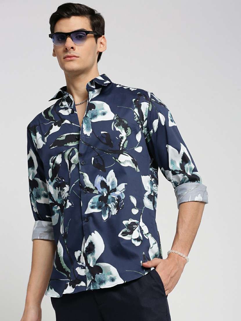 blue cotton blend casual shirt - 20598797 -  Standard Image - 3