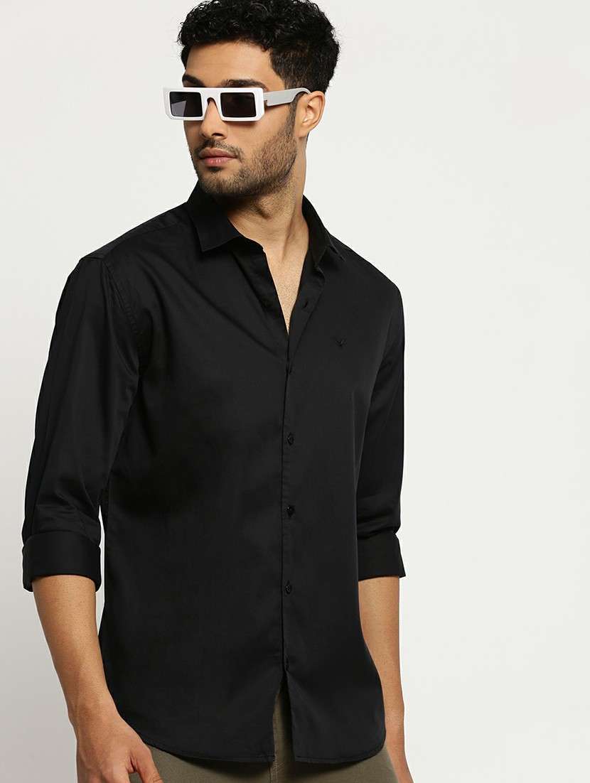 black cotton blend casual shirt - 20598798 - Standard Image - 3