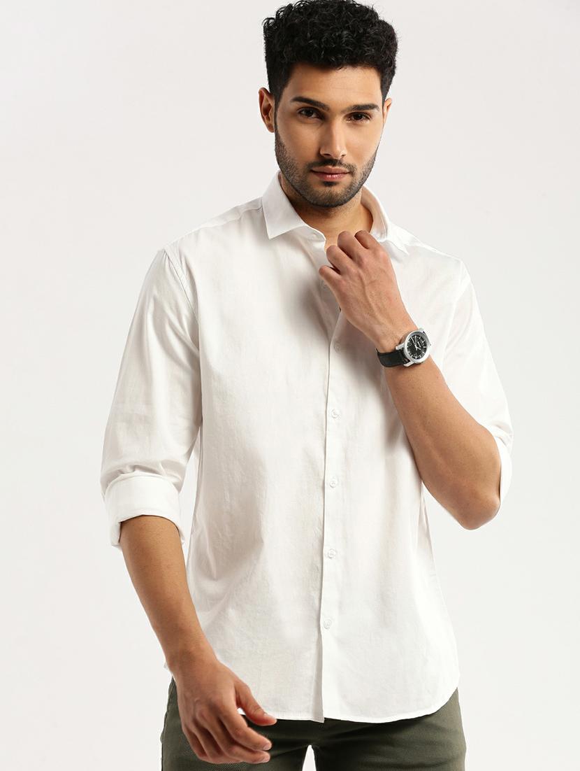 white cotton blend casual shirt - 20598800 - Zoom Image - 0