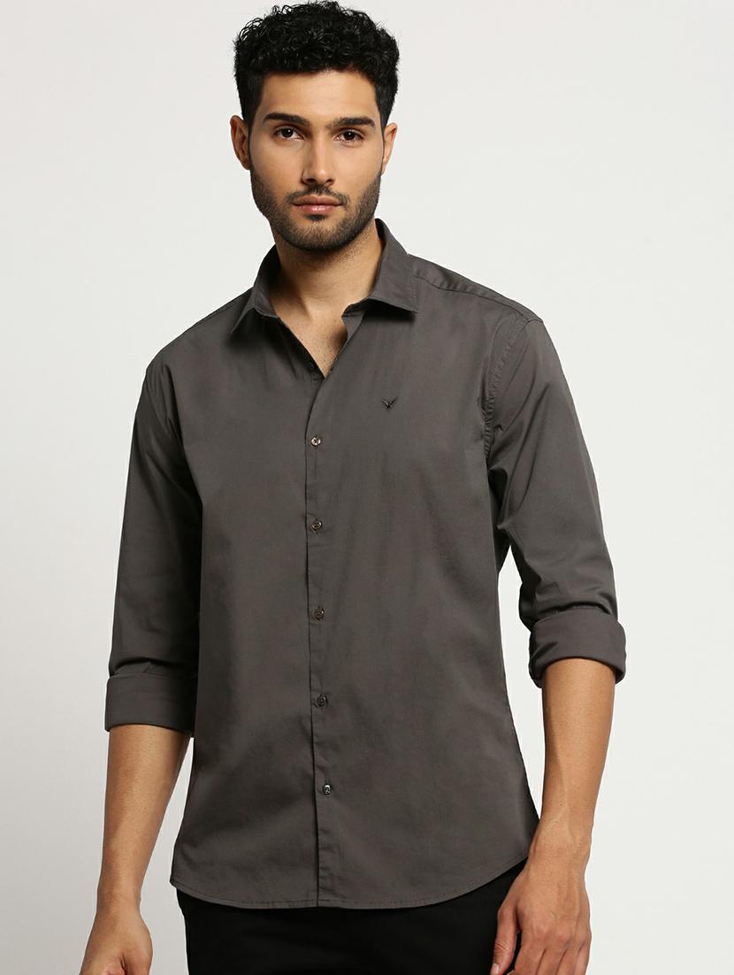 grey cotton blend casual shirt - 20598804 -  Zoom Image - 0