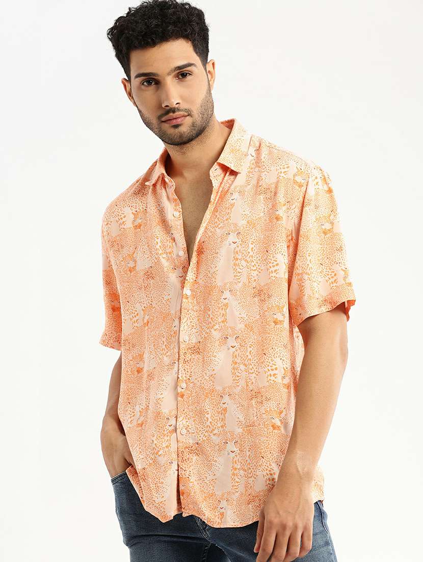 orange cotton blend casual shirt - 20598815 - Zoom Image - 0