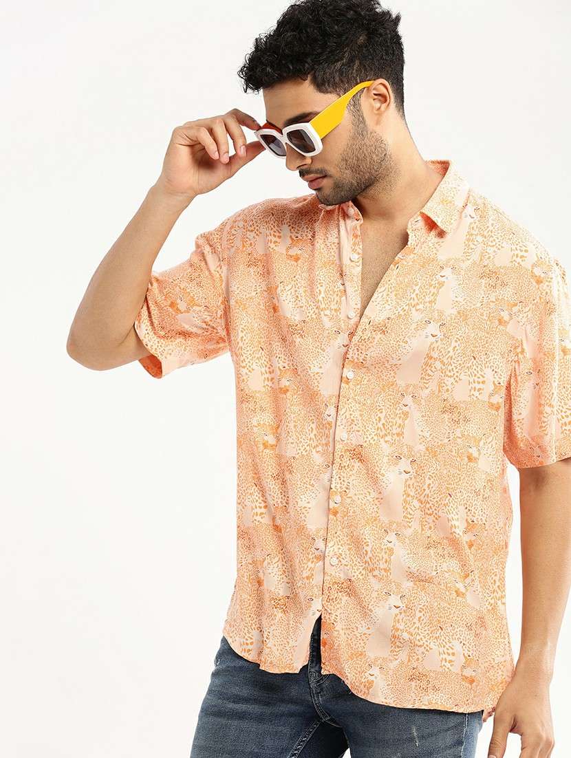 orange cotton blend casual shirt - 20598815 - Standard Image - 3