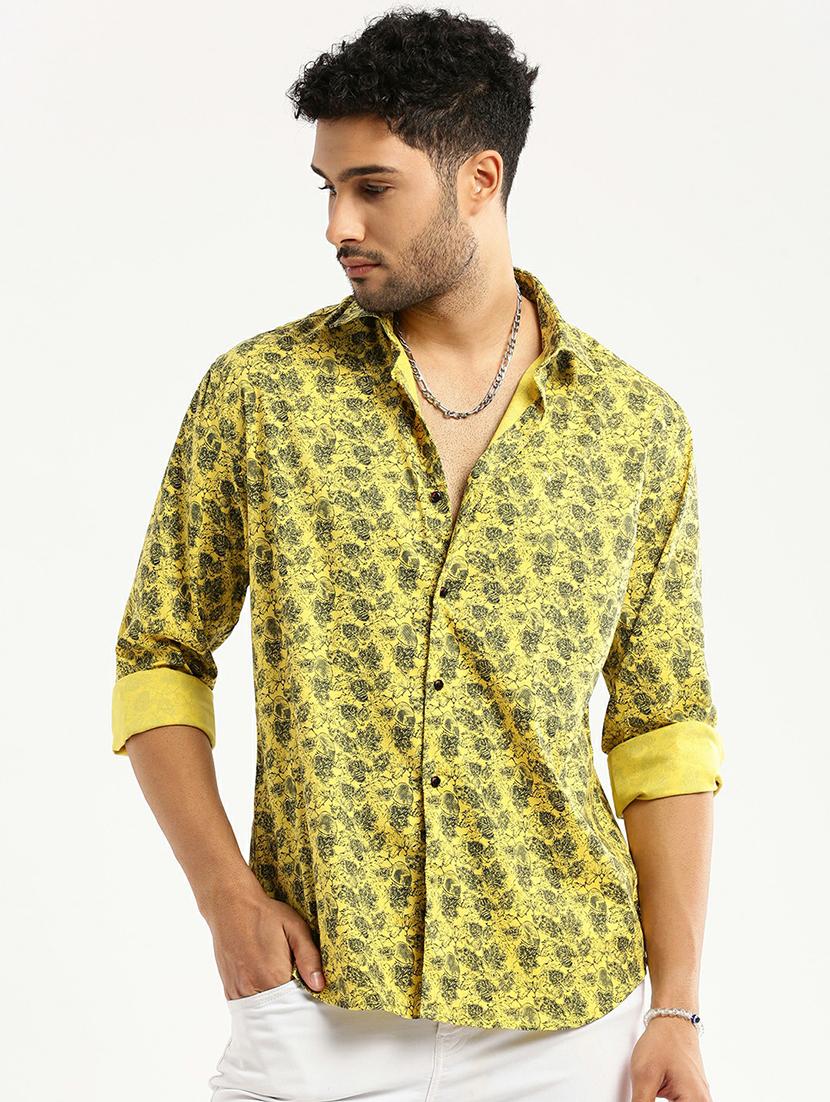 yellow cotton blend casual shirt - 20598820 - Zoom Image - 0