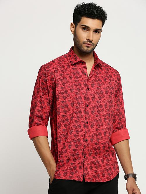 red cotton blend casual shirt - 20598823 - Standard Image - 0