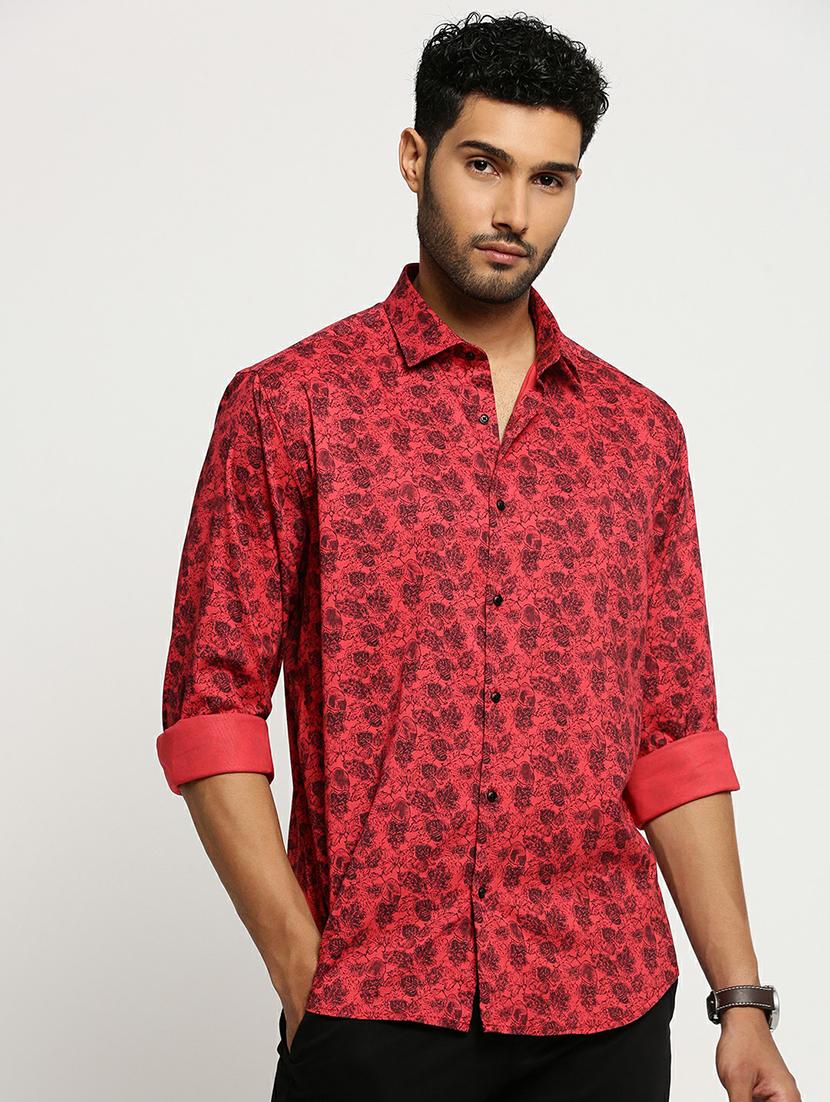 red cotton blend casual shirt - 20598823 - Zoom Image - 0