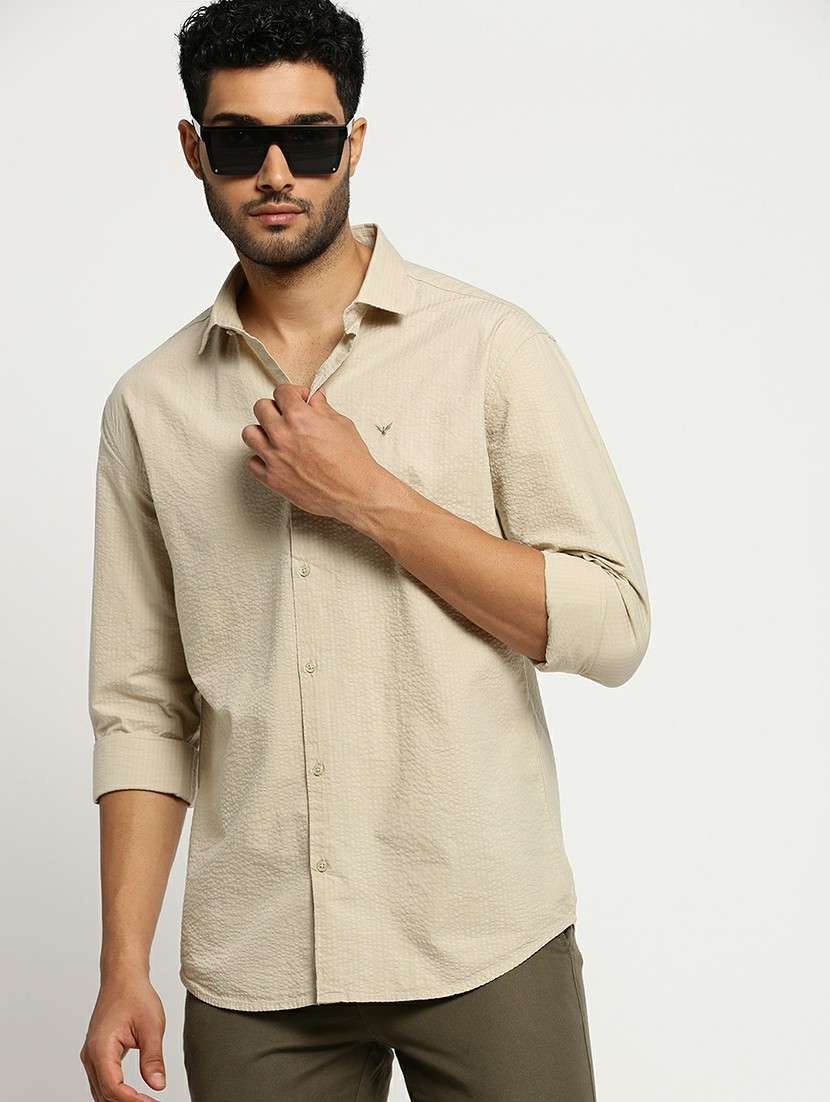 cream cotton blend casual shirt - 20598830 -  Standard Image - 3