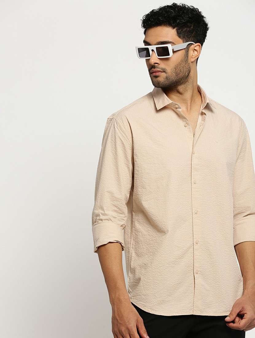 beige cotton blend casual shirt - 20598831 -  Standard Image - 3