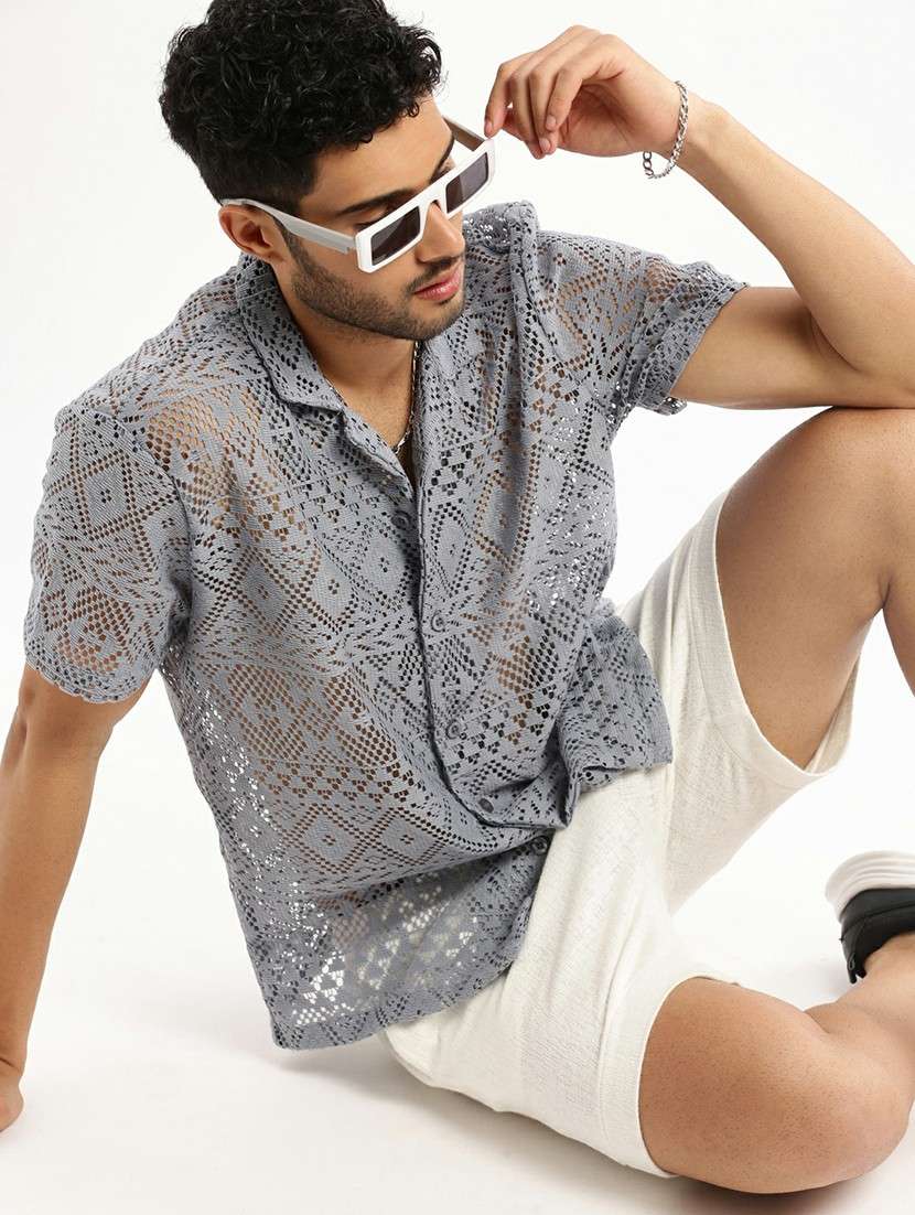 grey cotton blend casual shirt - 20598837 -  Standard Image - 3