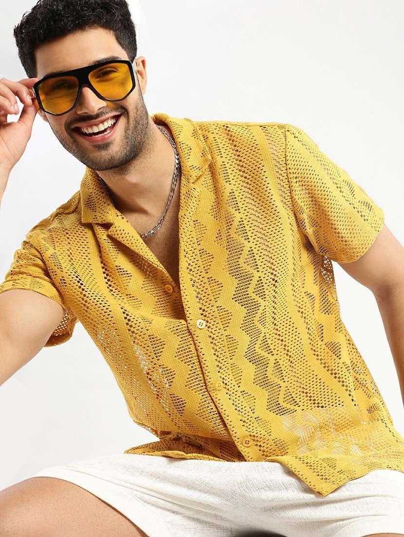 mustard cotton blend casual shirt - 20598841 -  Standard Image - 3