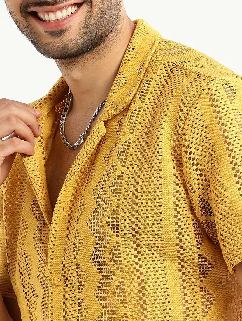 mustard cotton blend casual shirt - 20598841 -  Standard Image - 5