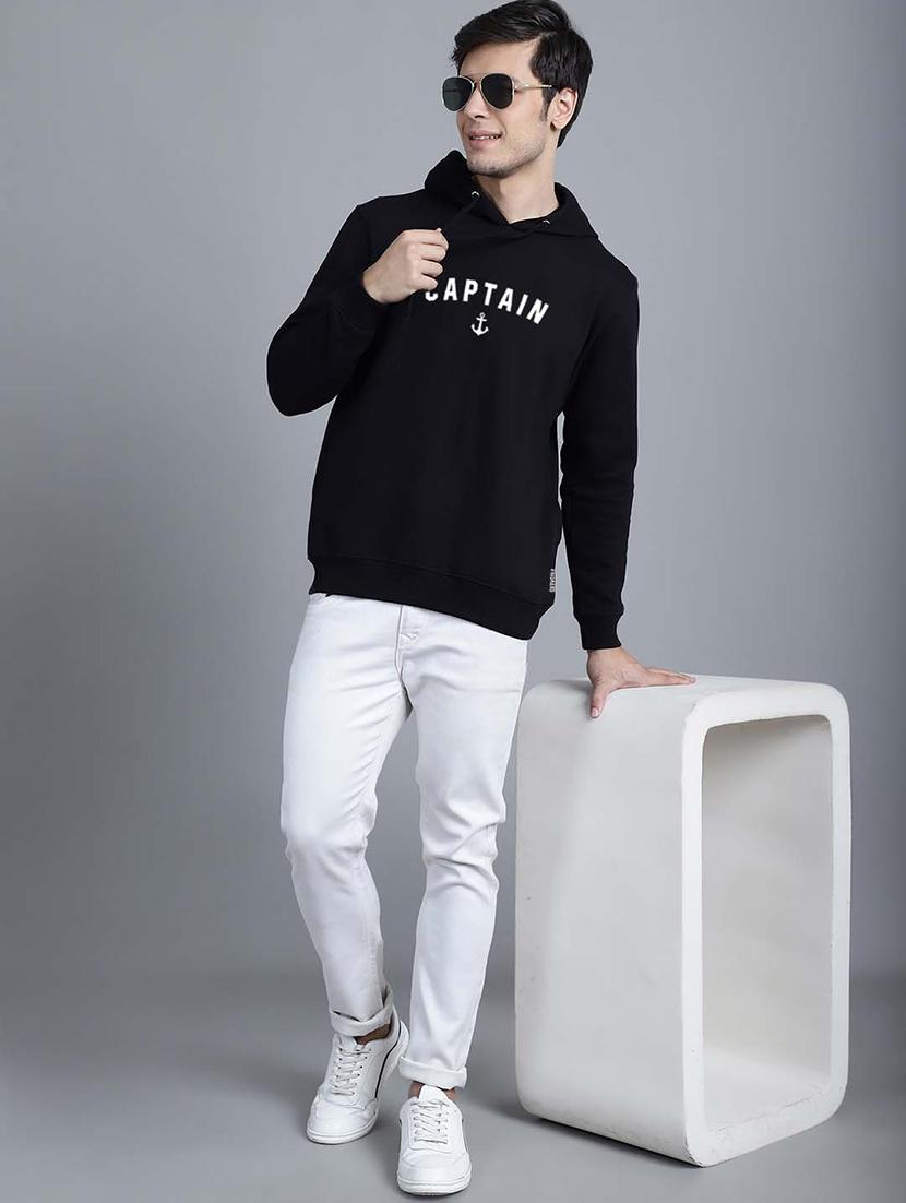 men black chest print hooded sweatshirt - 20598915 - Standard Image - 3