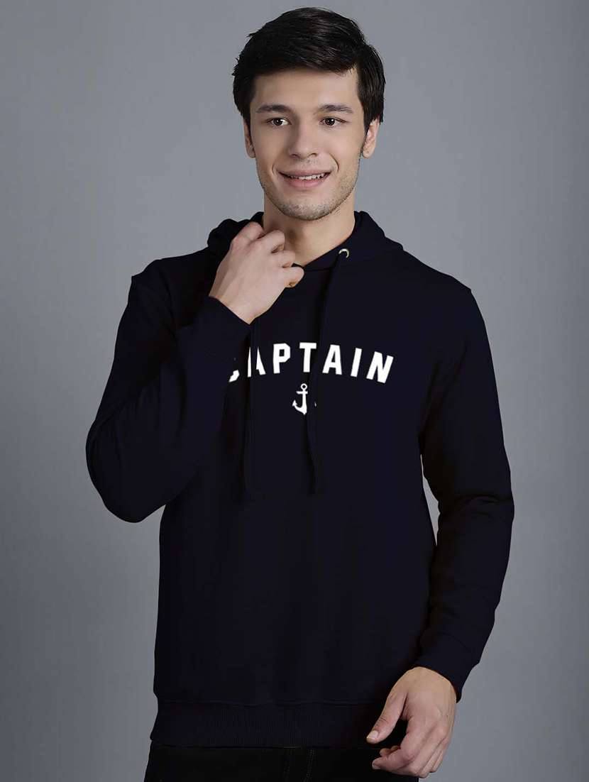 men navy blue chest print hooded sweatshirt - 20598917 - Zoom Image - 0