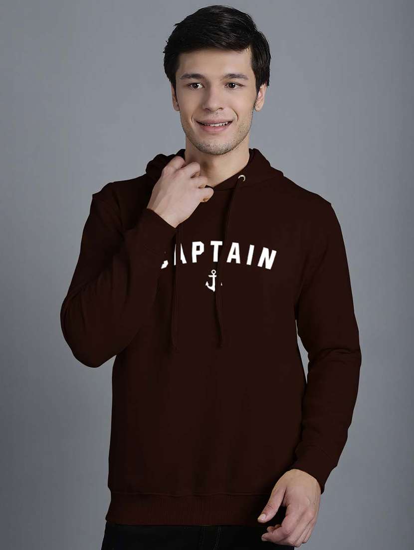 men coffee brown chest print hooded sweatshirt - 20598918 - Zoom Image - 0