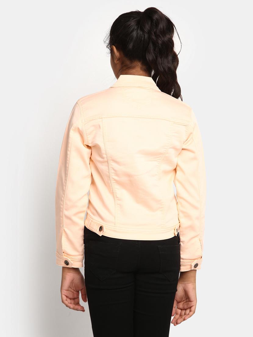 girls peach solid regular jacket - 20599254 - Standard Image - 3