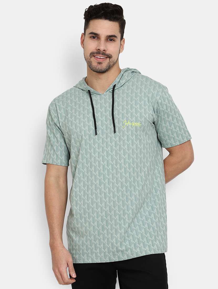 men printed short sleeve hooded t-shirt