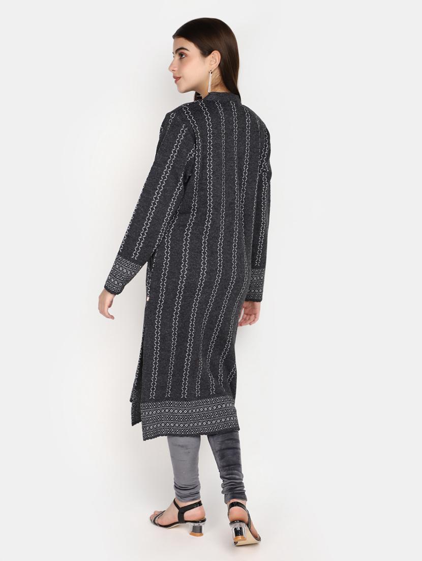 grey self design detailed kurta - 20600120 - Standard Image - 3