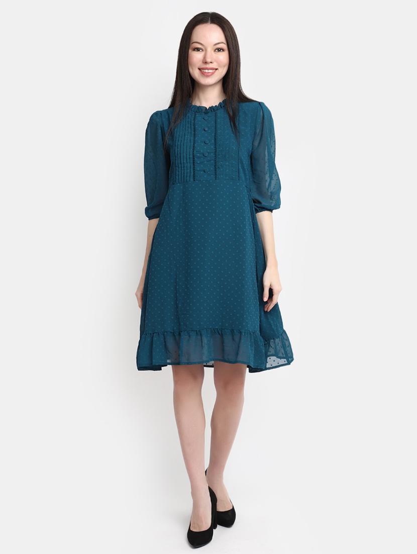 teal georgette a-line dress - 20600125 - Zoom Image - 0