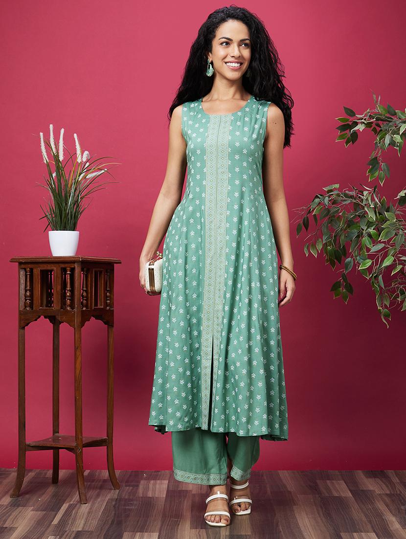 ai aqua printed kurta pant set - 20600232 - Zoom Image - 0