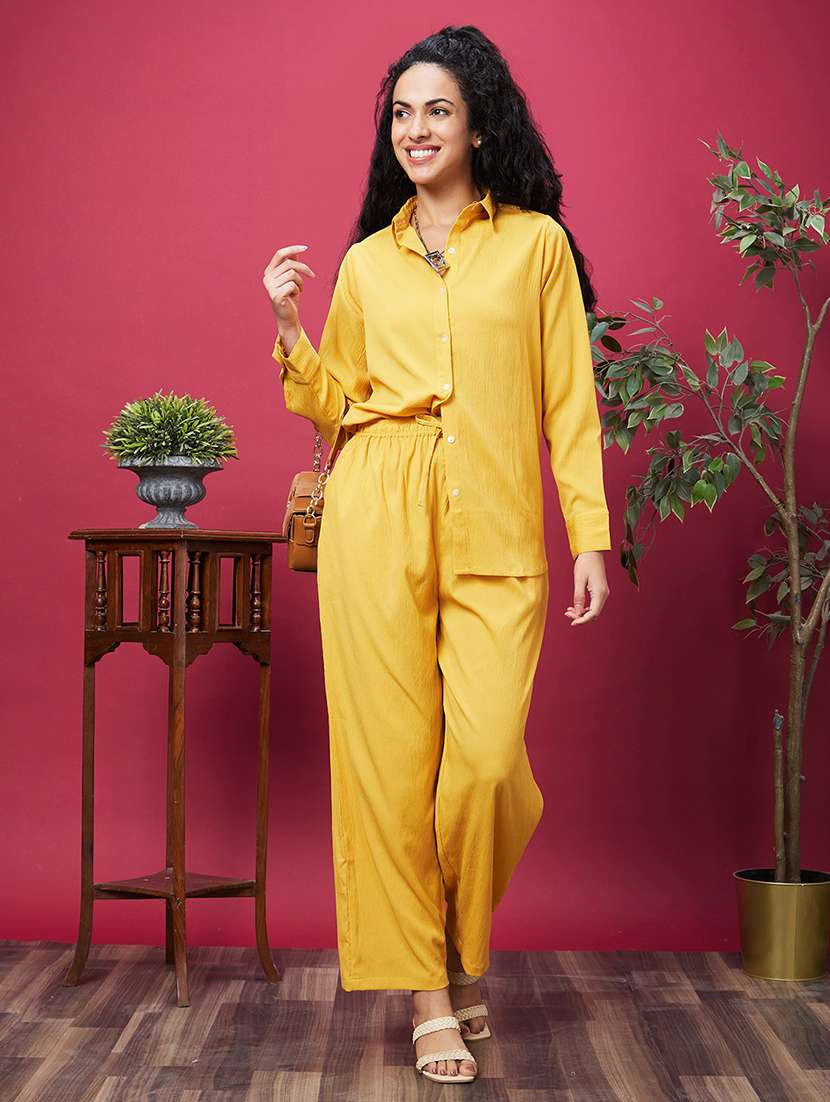 yellow solid top and palazzos co-ord set - 20600238 -  Zoom Image - 0