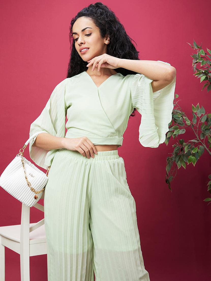 neo mint solid top and palazzos co-ord set - 20600240 - Standard Image - 3