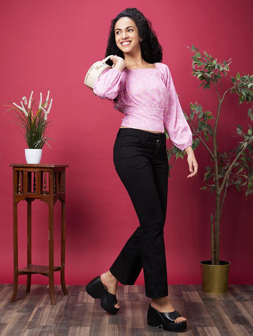 purple floral printed regular top - 20600264 - Standard Image - 3