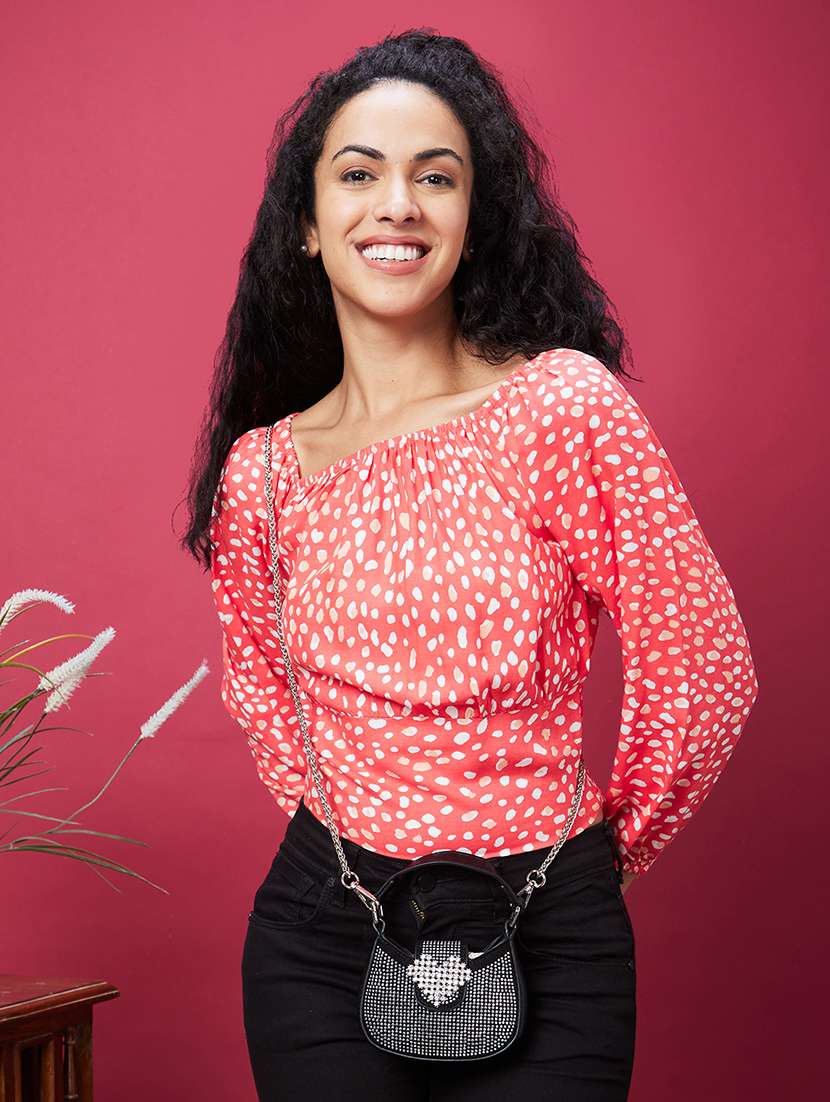 orange animal printed regular top - 20600265 -  Zoom Image - 0