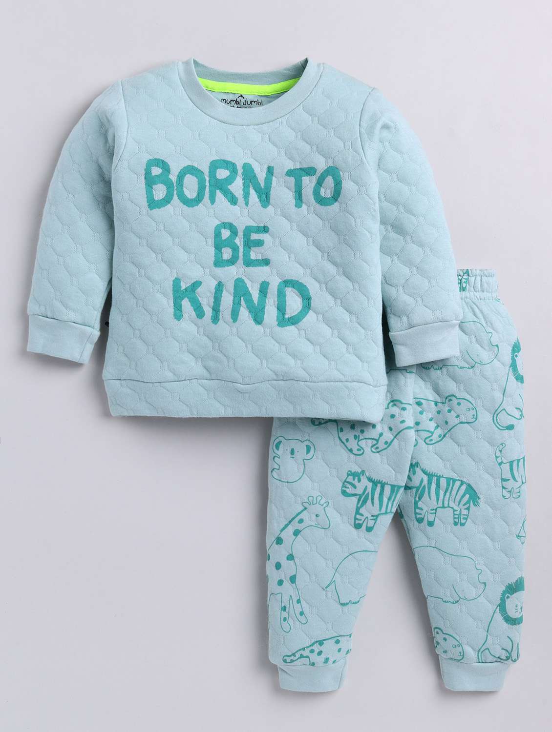 blue printed full length twin set