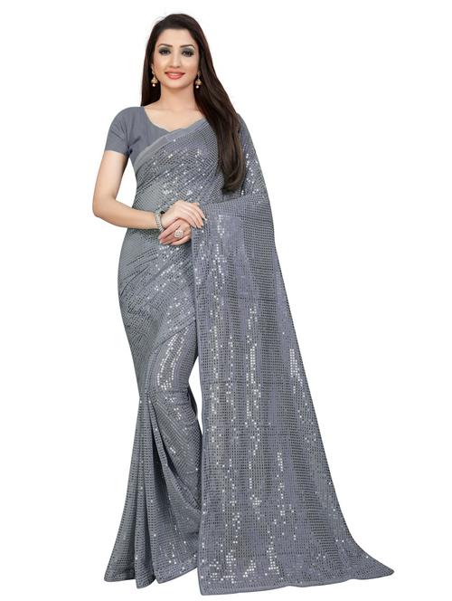 women all over sequined saree with blouse - 20601204 - Standard Image - 0