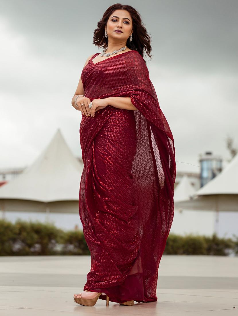 women all over sequined saree with blouse - 20601205 - Zoom Image - 0