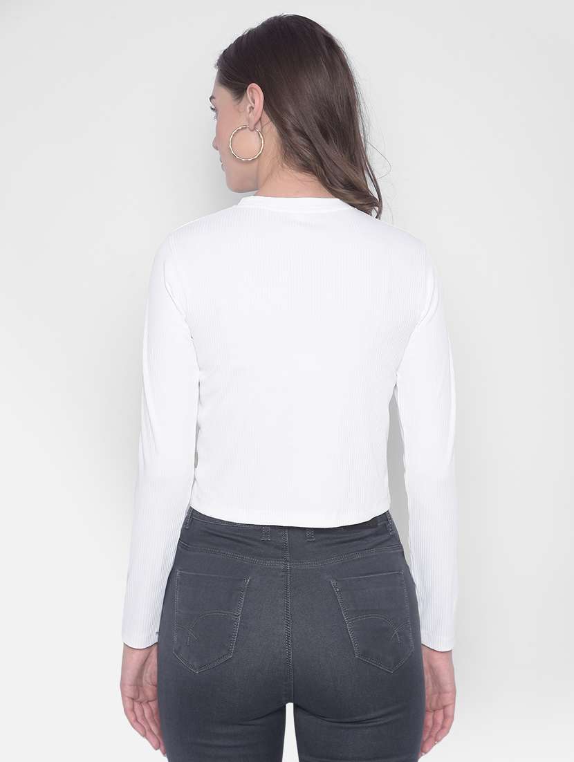 women solid white crop top - 20601226 -  Standard Image - 3
