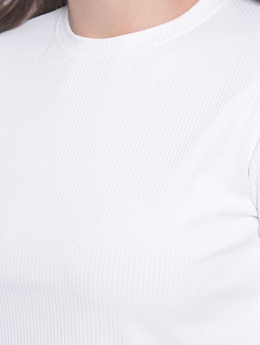 women solid white crop top - 20601226 -  Standard Image - 5