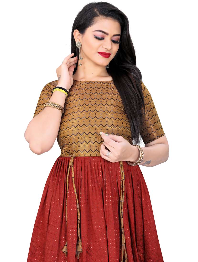 women boat neck self design flared gown - 20601319 - Standard Image - 3