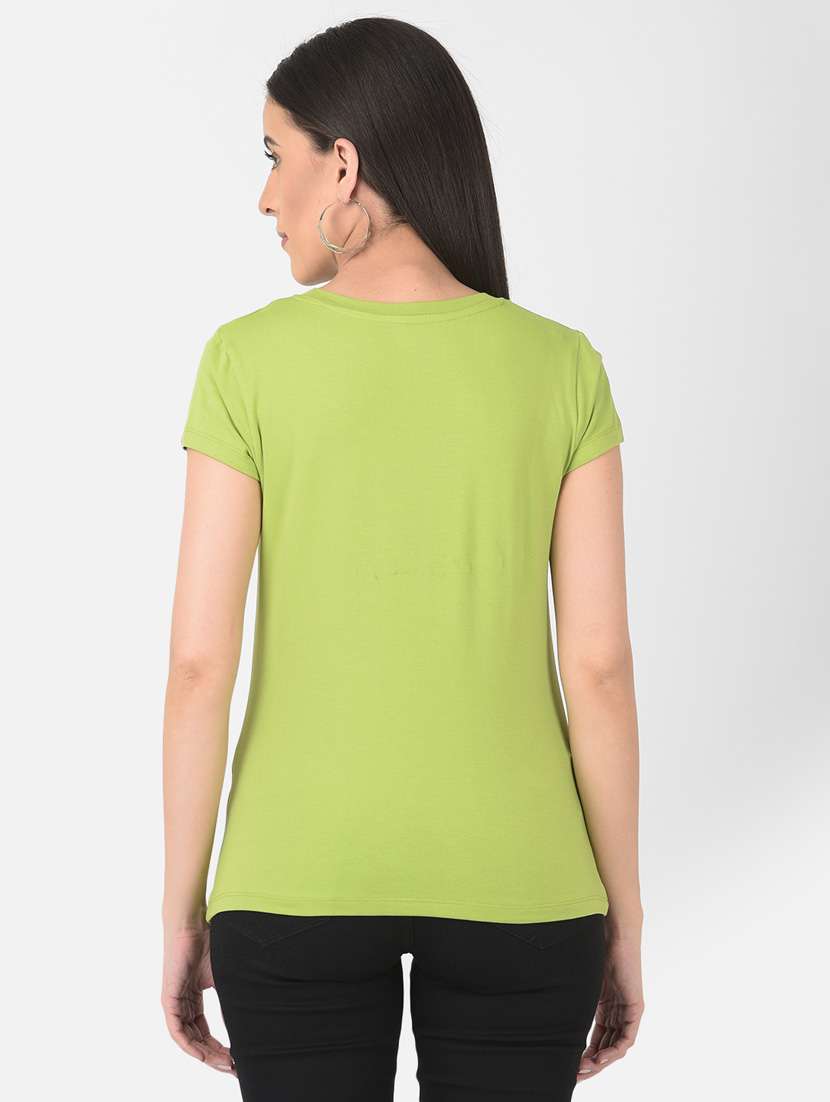 women chest print round neck t-shirt - 20601377 -  Standard Image - 3