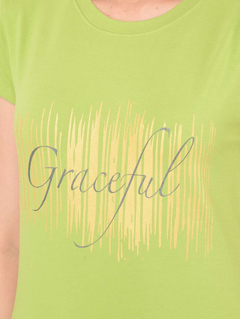 women chest print round neck t-shirt - 20601377 -  Standard Image - 5