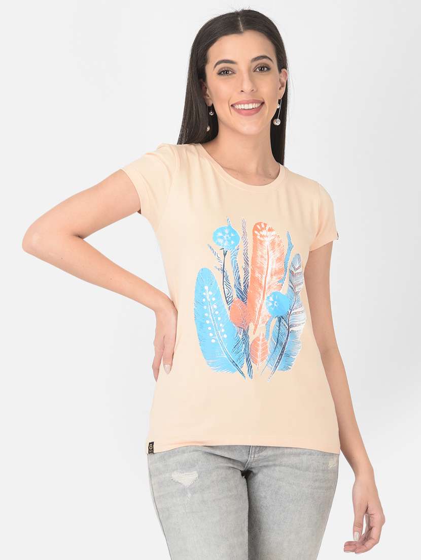 women front print round neck t-shirt