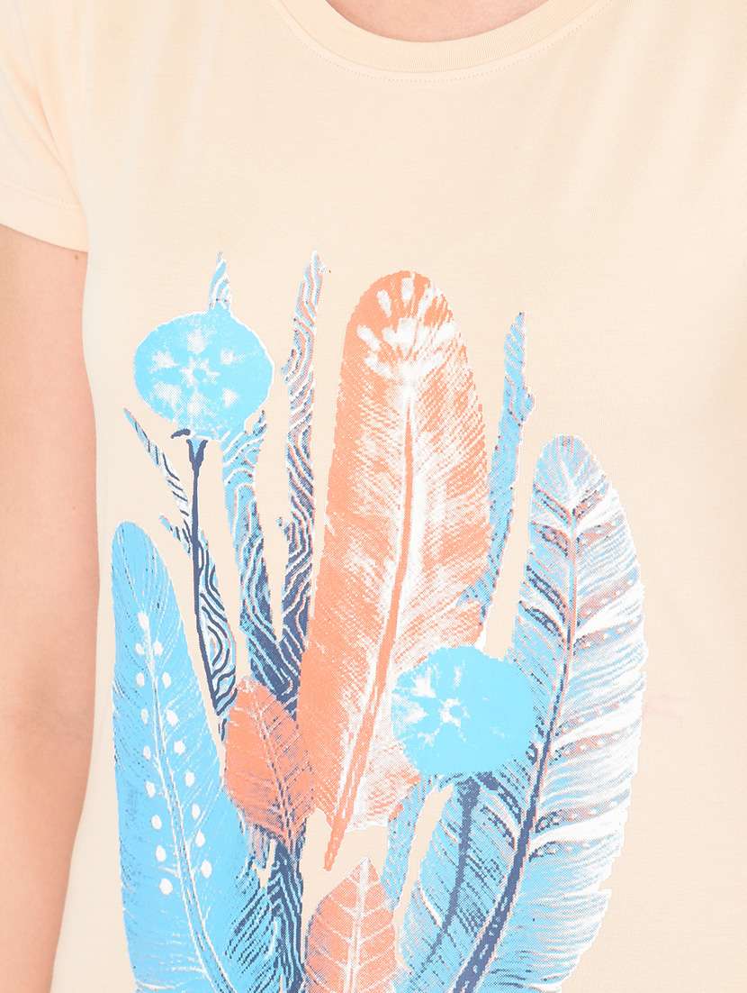 women front print round neck t-shirt - 20601381 -  Standard Image - 5