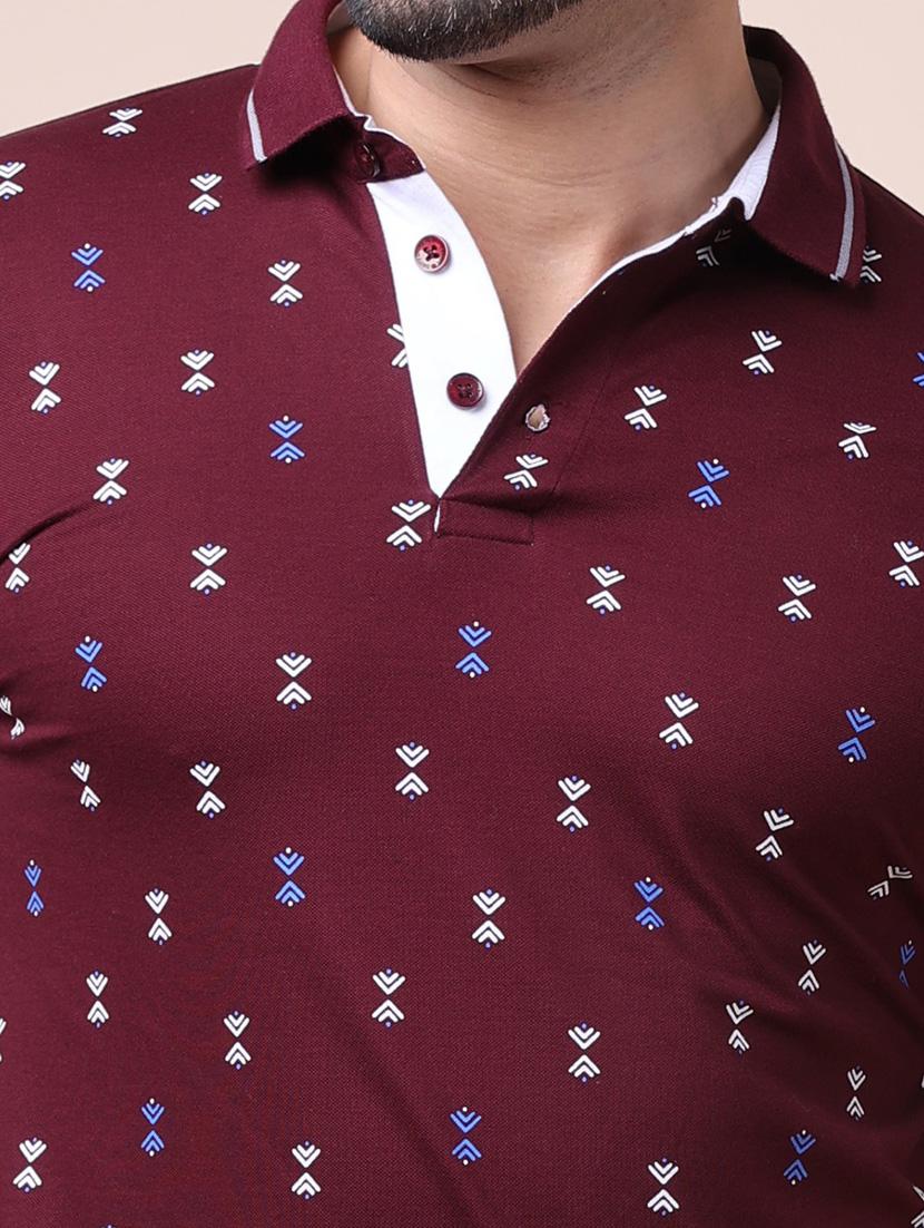 men maroon printed polo neck t-shirt - 20601442 - Standard Image - 3