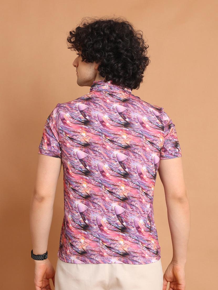 purple printed short sleeve polo t-shirt - 20601448 - Standard Image - 3