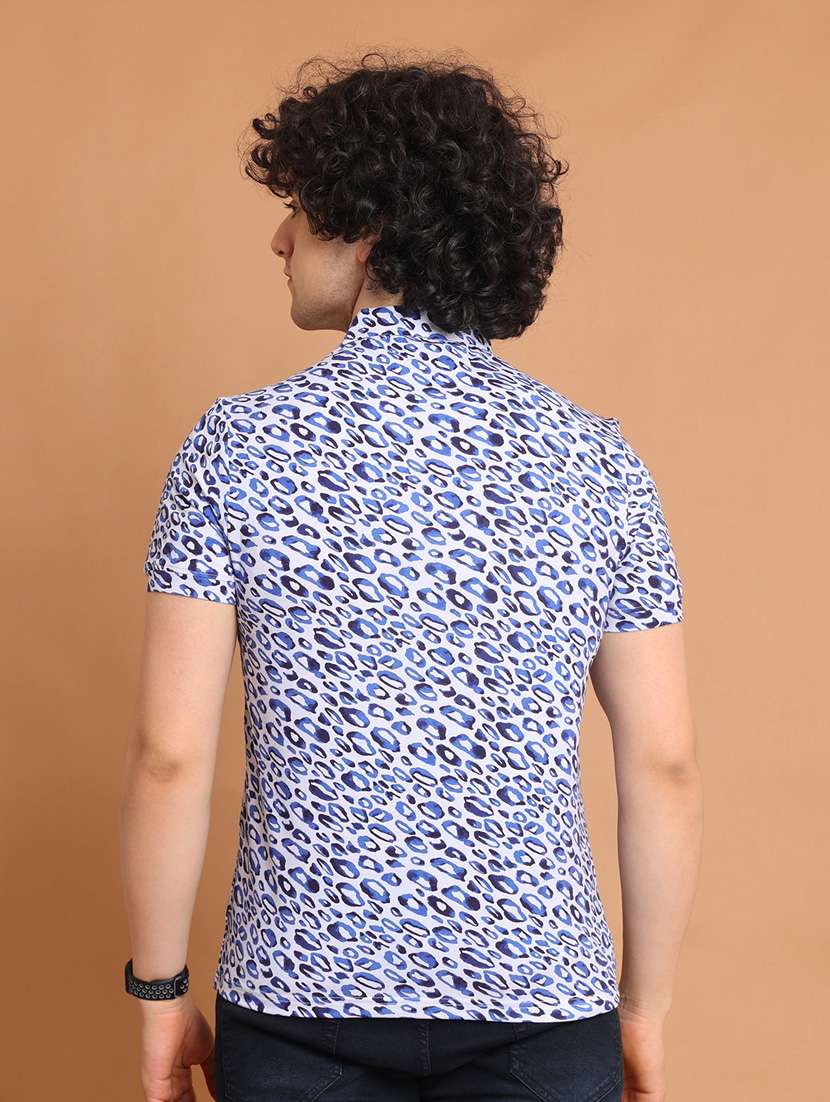 blue printed short sleeve polo t-shirt - 20601449 - Standard Image - 3