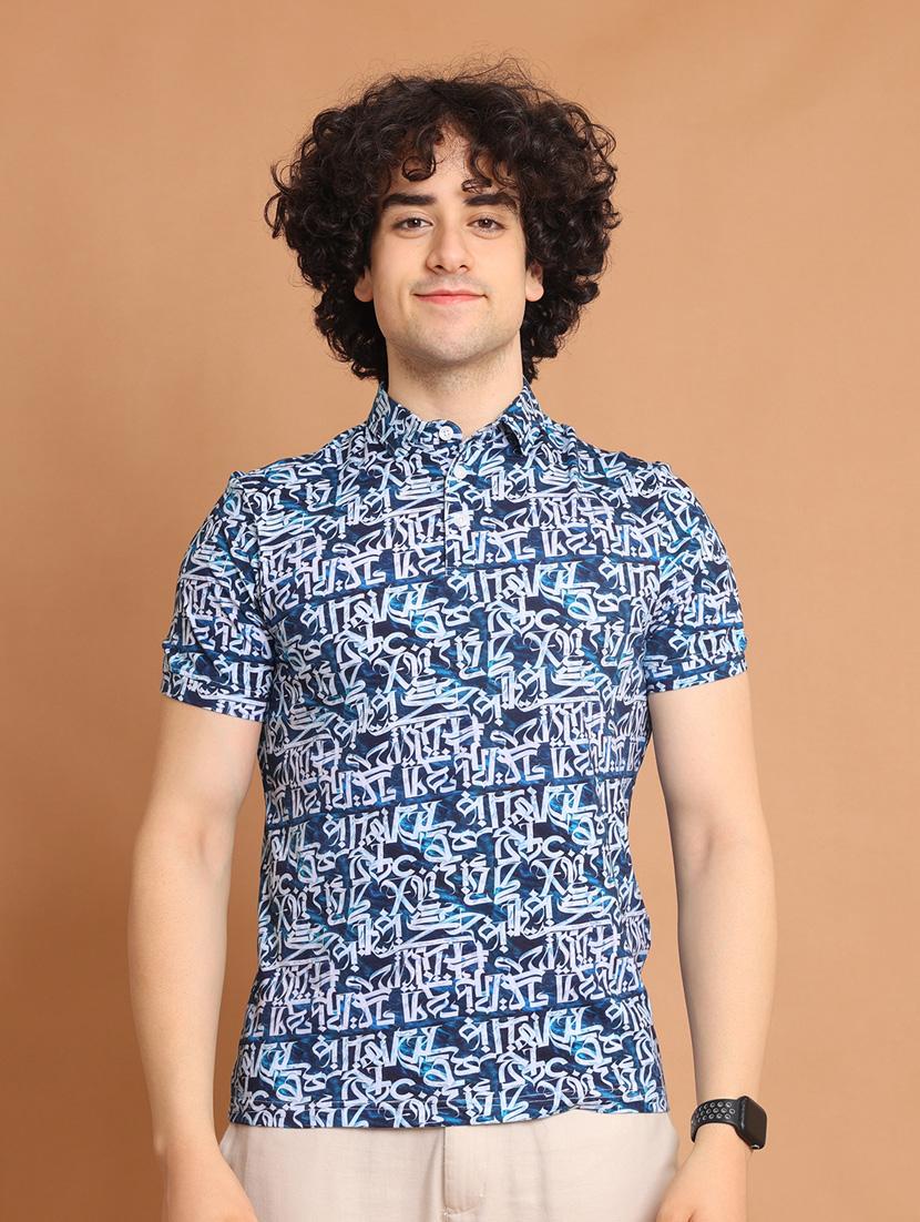men printed short sleeve polo t-shirt - 20601450 - Zoom Image - 0