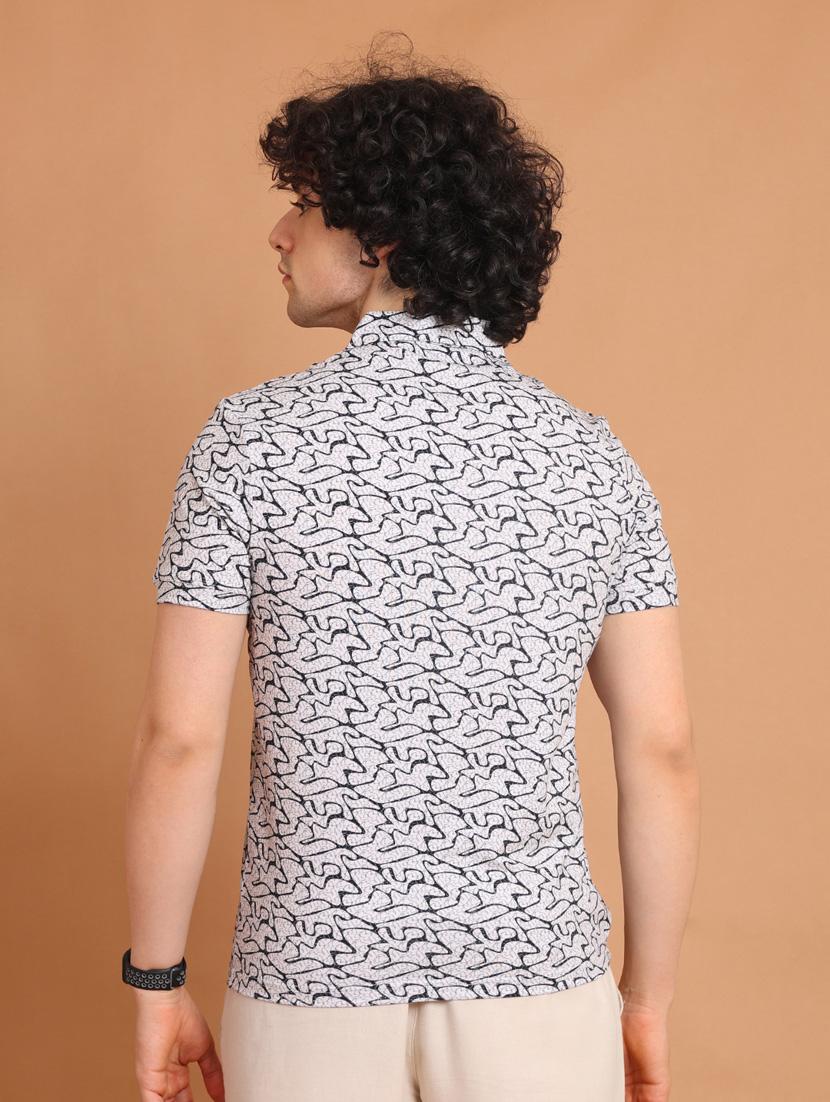 white printed short sleeve polo t-shirt - 20601451 - Standard Image - 3