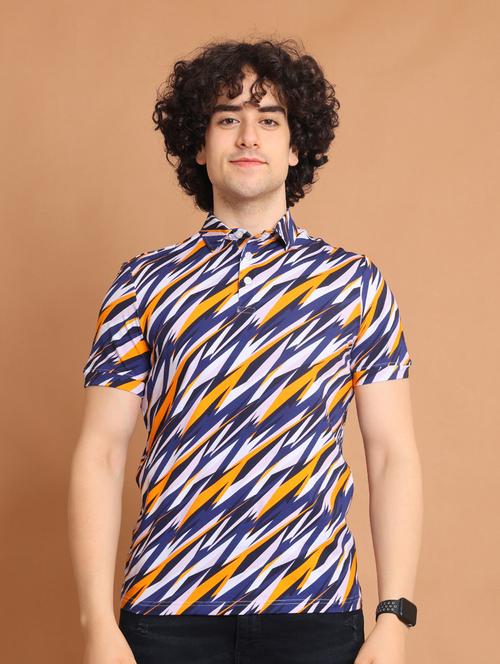 multi colored printed short sleeve polo t-shirt - 20601453 - Standard Image - 0