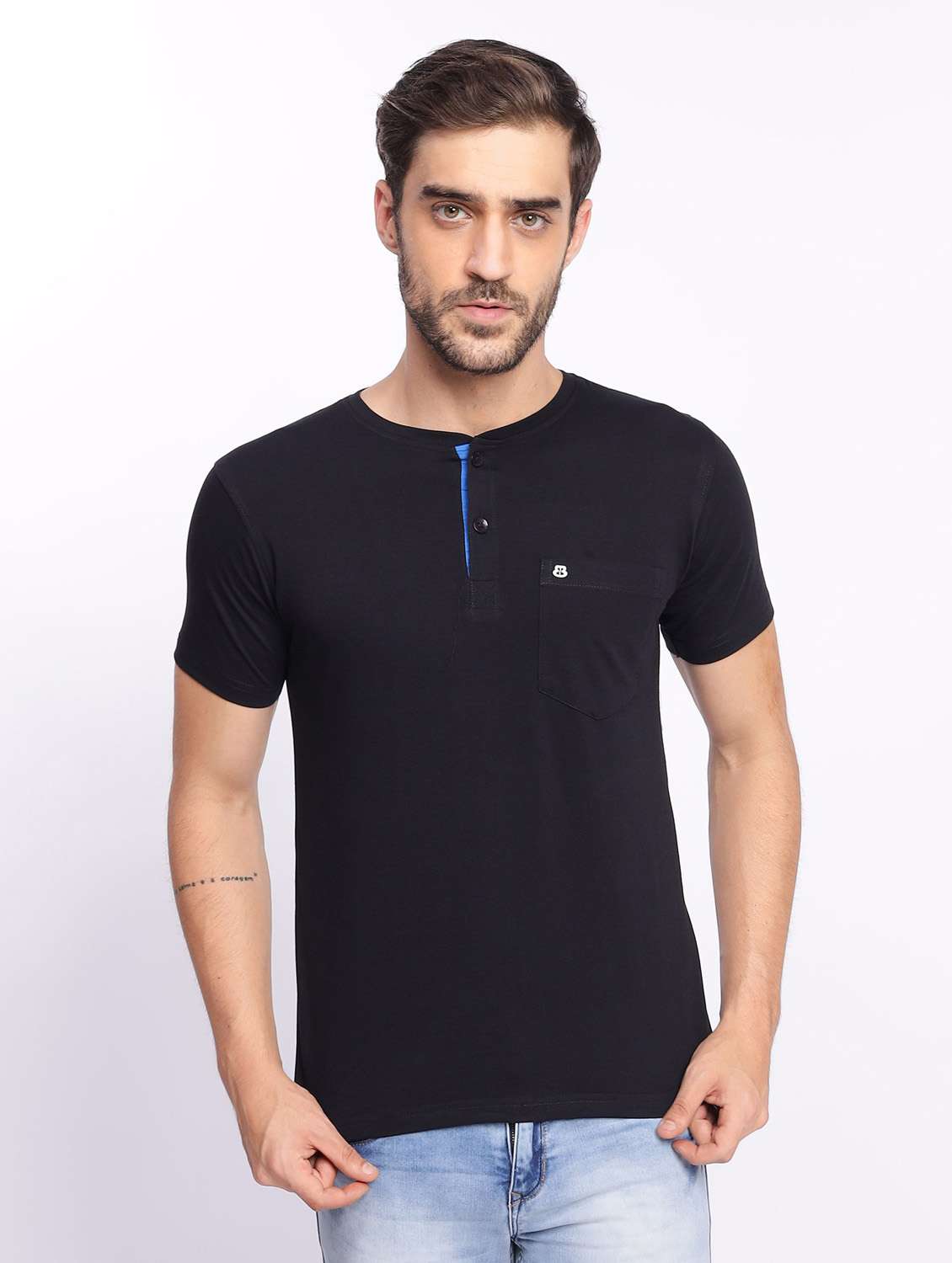 black plain short sleeve t-shirt - 20601478 - Zoom Image - 0