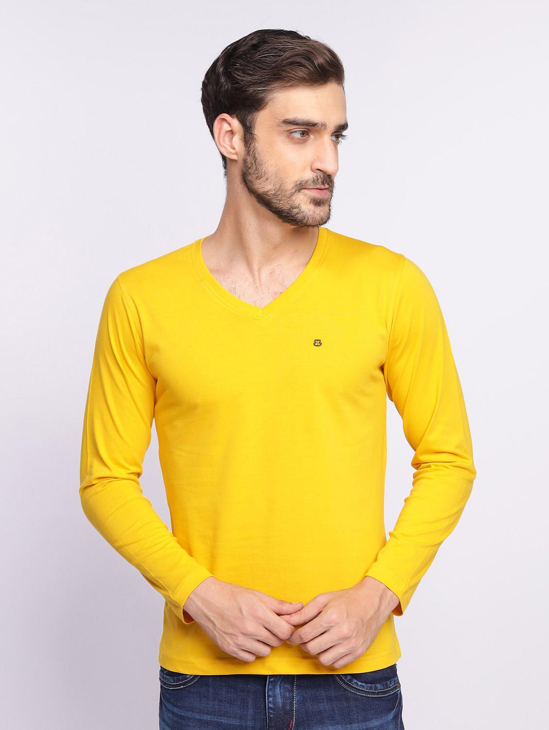 yellow plain long sleeve t-shirt - 20601482 - Zoom Image - 0