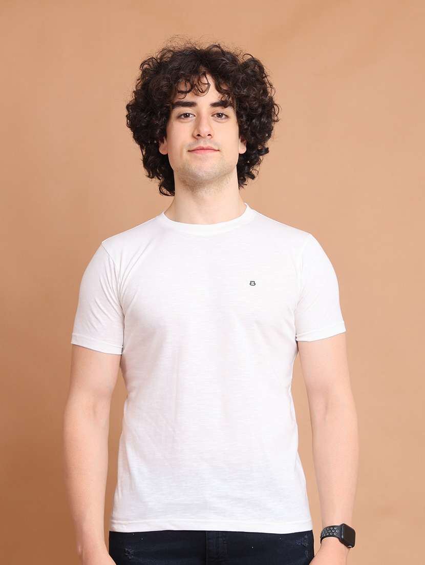 men white plain round neck t-shirt - 20601525 - Zoom Image - 0