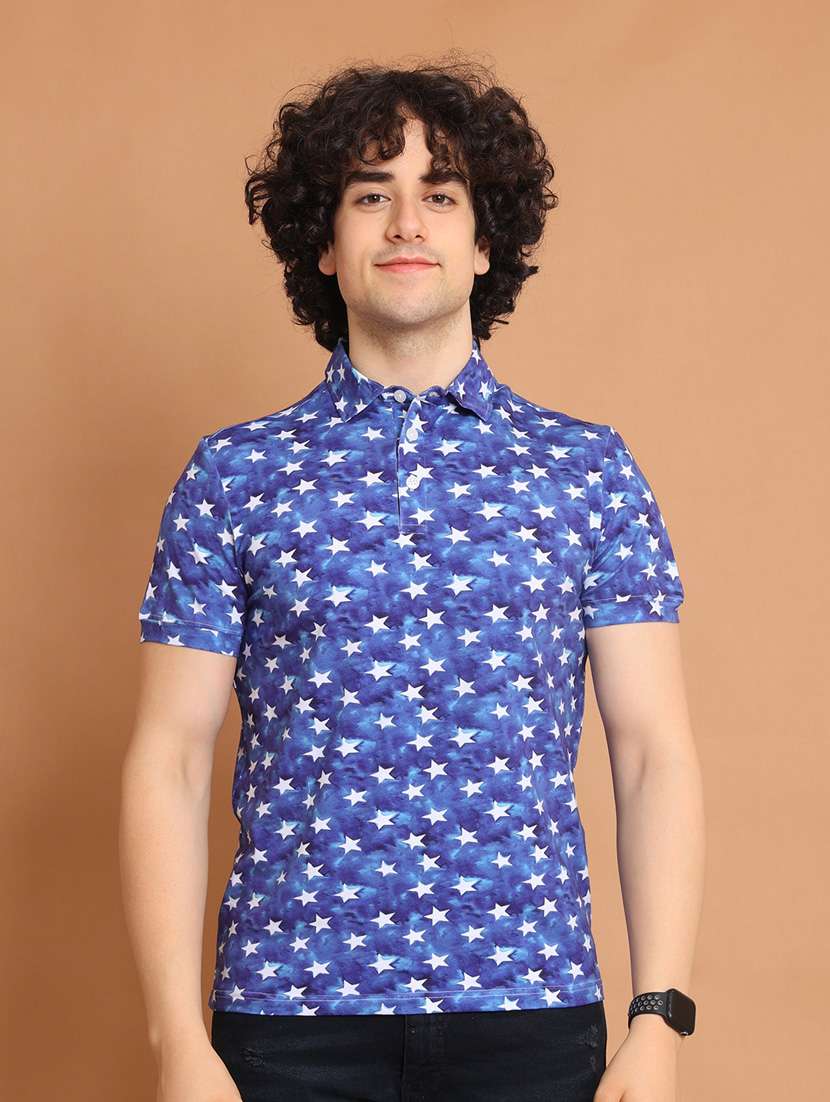 men all over print short sleeve polo t-shirt